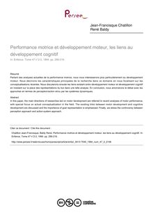 Performance motrice et développement moteur, les liens au développement cognitif - article ; n°2 ; vol.47, pg 299-319