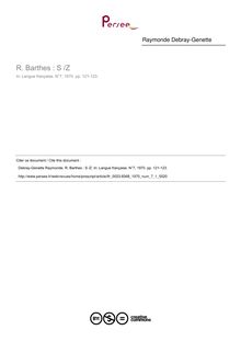 R. Barthes : S /Z  ; n°1 ; vol.7, pg 121-123