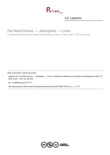 Far-West-Chinois. — Aborigènes. — Lolos - article ; n°1 ; vol.1, pg 520-522