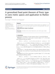 A generalised fixed point theorem of presic type in cone metric spaces and application to markov process