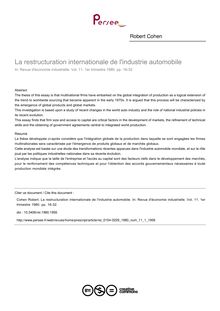La restructuration internationale de l industrie automobile - article ; n°1 ; vol.11, pg 16-32