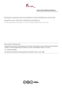 Quelques aspects de la procédure civile brésilienne et de ses rapports avec d autres systèmes juridiques - article ; n°4 ; vol.34, pg 1215-1224