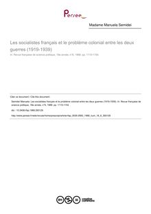 Les socialistes français et le problème colonial entre les deux guerres (1919-1939) - article ; n°6 ; vol.18, pg 1115-1154