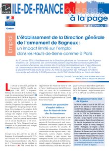L établissement de la Direction générale de l armement de Bagneux : un impact limité sur l emploi dans les Hauts-de-Seine comme à Paris