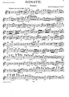 Partition de violon, Sonate, Op.13, Wickenhausser, Richard