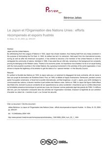 Le Japon et l Organisation des Nations Unies : efforts récompensés et espoirs frustrés  - article ; n°1 ; vol.33, pg 209-237