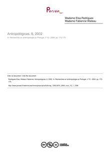 Antropológicas, 6, 2002  ; n°1 ; vol.10, pg 172-175