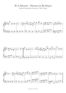 Partition Minuet en B♭ major, K.15pp, pour London Sketchbook, Various