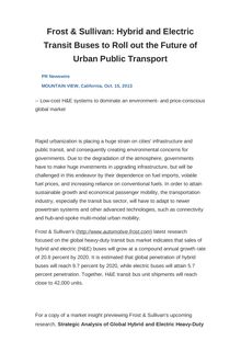 Frost & Sullivan: Hybrid and Electric Transit Buses to Roll out the Future of Urban Public Transport