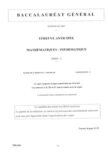 Mathématiques - Informatique 2007 Littéraire Baccalauréat général