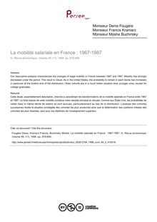 La mobilité salariale en France : 1967-1987 - article ; n°3 ; vol.49, pg 879-890