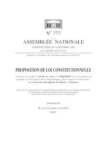 Assemblée Nationale - Proposition de loi constitutionnelle ( Jean Christophe Lagarde)