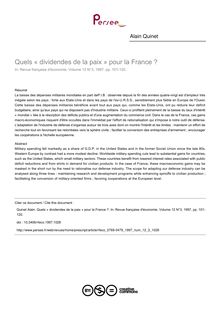 Quels « dividendes de la paix » pour la France ? - article ; n°3 ; vol.12, pg 101-120