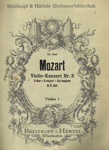 Partition violons I, violon Concerto No.3, G major, Mozart, Wolfgang Amadeus