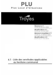 LISTE DES SERVITUDES D'UTILITE PUBLIQUE - PLU Ville de Troyes