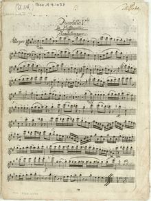 Partition quatuor V en A major, flûte quatuors, Hoffmeister, Franz Anton