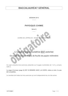 Sujet du bac serie S 2013: Physique chimie épreuve obligatoire
