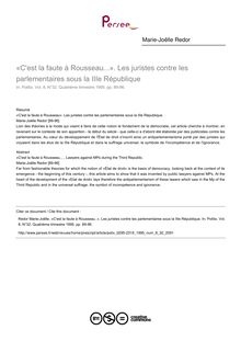 «C est la faute à Rousseau...». Les juristes contre les parlementaires sous la IIIe République - article ; n°32 ; vol.8, pg 89-96