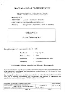 Mathématiques 2008 Bac Pro - Comptabilité