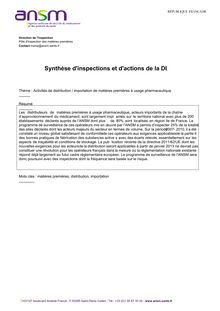Activités de distribution / importation de matières premières à usage pharmaceutique - Synthèse d inspection