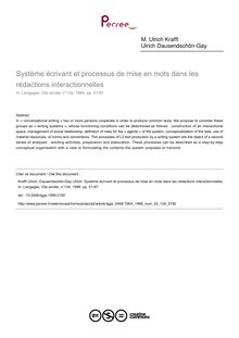 Système écrivant et processus de mise en mots dans les rédactions interactionnelles - article ; n°134 ; vol.33, pg 51-67