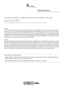 L indétermination, la détermination et la relation : les trois essences de l être - article ; n°75 ; vol.87, pg 427-469