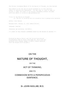 On the Nature of Thought - or, The act of thinking and its connexion with a perspicuous sentence