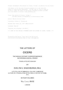 The Letters of Cicero, Volume 1 - The Whole Extant Correspodence in Chronological Order
