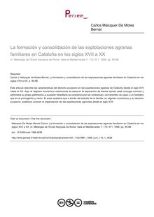 La formación y consolidación de las explotaciones agrarias familiares en Cataluña en los siglos XVII a XX - article ; n°1 ; vol.110, pg 95-98