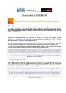 CP Etude  2010 - Le temps libre des  Français dédié au sport Edition  021210VA