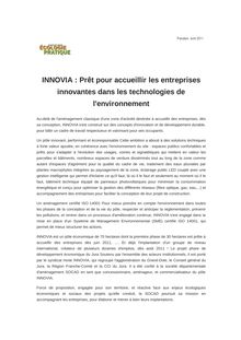 INNOVIA : Prêt pour accueillir les entreprises innovantes dans les technologies de l environnement