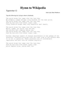 Partition Typewriter 12, Hymn to Wikipedia, D major, Matthews, John-Luke Mark