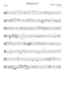 Partition ténor viole de gambe, alto clef, fantaisies pour 4 violes de gambe par William Cranford