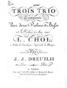 Partition violoncelle, 3 corde Trios, Dreuilh, Jean Jacques