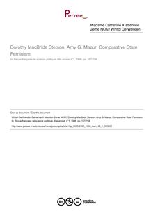 Dorothy MacBride Stetson, Amy G. Mazur, Comparative State Feminism  ; n°1 ; vol.48, pg 157-158