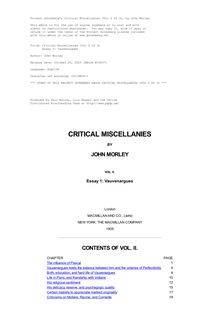 Critical Miscellanies (Vol 2 of 3) - Essay 1: Vauvenargues