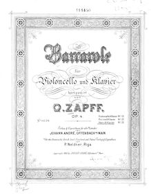 Partition complète, Barcarole pour violoncelle et Piano, Op.4, Zapff, Oskar
