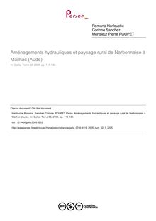 Aménagements hydrauliques et paysage rural de Narbonnaise à Mailhac (Aude) - article ; n°1 ; vol.62, pg 119-130