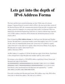 Lets get into the depth of IPv6 Address Format