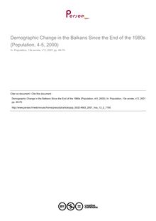 Demographic Change in the Balkans Since the End of the 1980s {Population, 4-5, 2000) - article ; n°2 ; vol.13, pg 49-70
