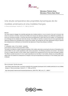 Une étude comparative des propriétés dynamiques de dix modèles américains et cinq modèles français - article ; n°1 ; vol.31, pg 88-120