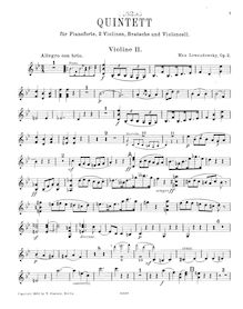 Partition violon 2 , partie, Piano quintette, Op.2, B♭ Major, Lewandowsky, Max