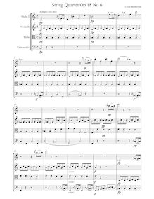 Partition , Allegro con brio, corde quatuor No.6, Op.18/6, B? major