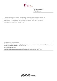 La neurolinguistique du bilinguisme : représentation et traitement de deux langues dans un même cerveau - article ; n°72 ; vol.18, pg 7-13