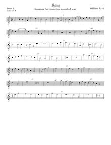 Partition ténor viole de gambe 1, octave aigu clef, 5 chansons, Byrd, William