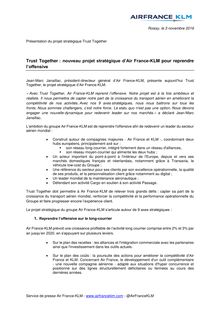 Communiqué Air France : Trust Together : nouveau projet stratégique d’Air France-KLM pour reprendre l’offensive