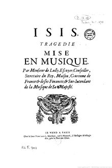 Partition Frontispice, Isis, LWV 54, Isis, Tragédie en musique en 1 prologue et 5 actes.