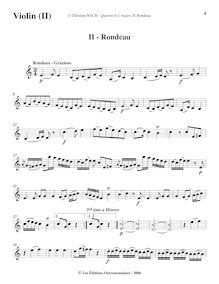 Partition violon (ou violon 2), flûte quatuor en C major, C, Bach, Johann Christian par Johann Christian Bach