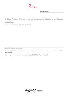 J. Allen Gilbert, Recherches sur les enfants d école et les élèves de collège - compte-rendu ; n°1 ; vol.4, pg 653-659