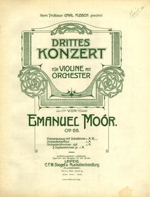 Partition couverture couleur, violon Concerto No.3, E major, Moór, Emanuel